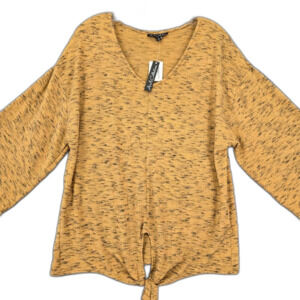 A+A Collection Brown Knit Shirt Stretch 3/4 Sleeves V-Neck Top NEW Womens Size L